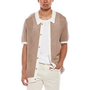 Onia Mens  Linen Button-Up Sweater, Brown